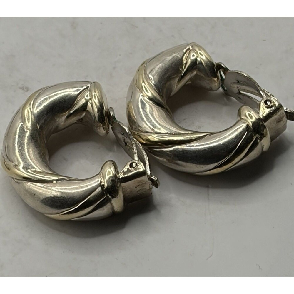 Vintage Cd Sterling Silver Hoop Chunky Gold Accents 925